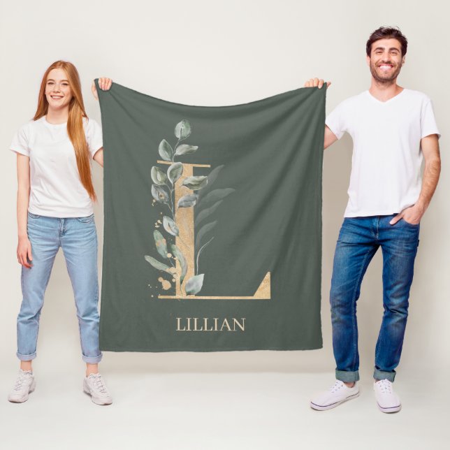 L Monogram Floral Personalized Fleece Blanket (In Situ)
