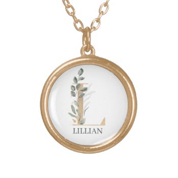L Monogram Floral Personalized Gold Plated Necklace by StardustStories at Zazzle