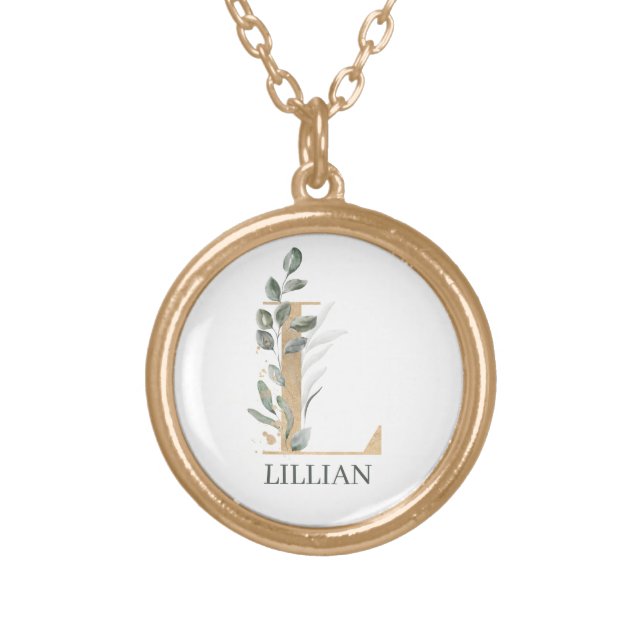 L Monogram Floral Personalized Gold Plated Necklace (Front)