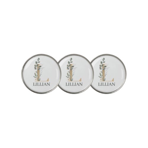 L Monogram Floral Personalized Golf Ball Marker