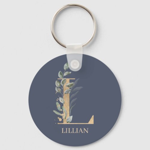 L Monogram Floral Personalized Keychain