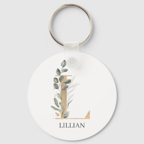 L Monogram Floral Personalized Keychain