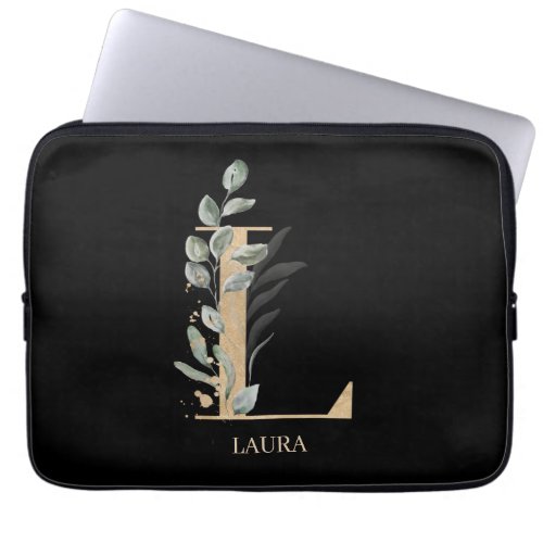 L Monogram Floral Personalized Laptop Sleeve