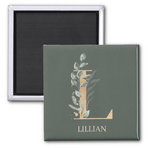 L Monogram Floral Personalized Magnet