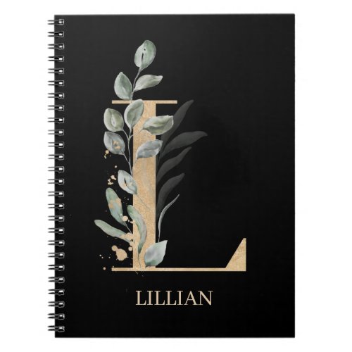 L Monogram Floral Personalized Notebook