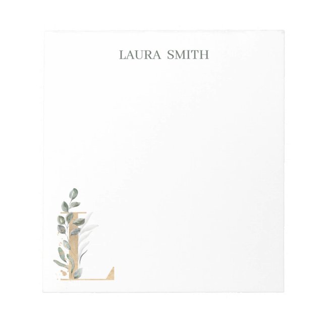 L Monogram Floral Personalized Notepad (Front)