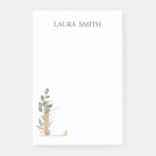 L Monogram Floral Personalized Post-it Notes