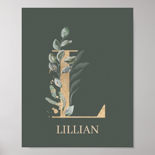L Monogram Floral Personalized Poster