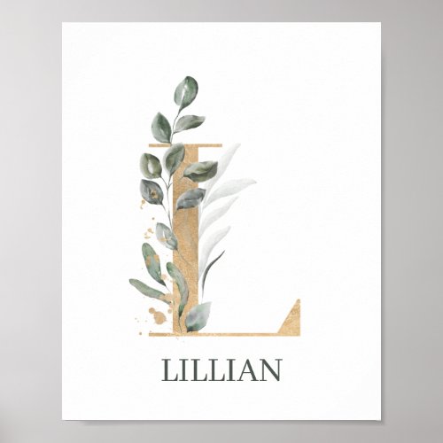 L Monogram Floral Personalized Poster