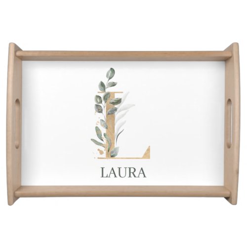 L Monogram Floral Personalized Serving Tray