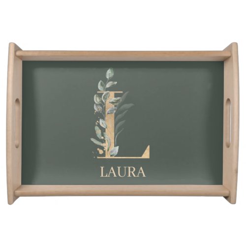 L Monogram Floral Personalized Serving Tray