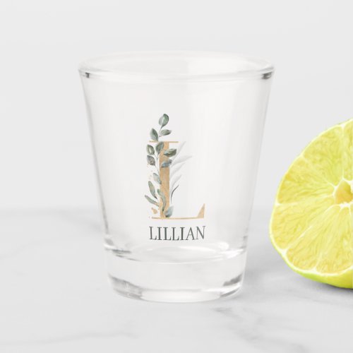 L Monogram Floral Personalized Shot Glass