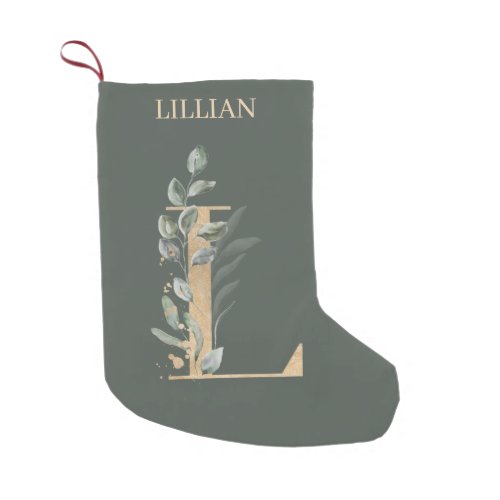 L Monogram Floral Personalized Small Christmas Stocking