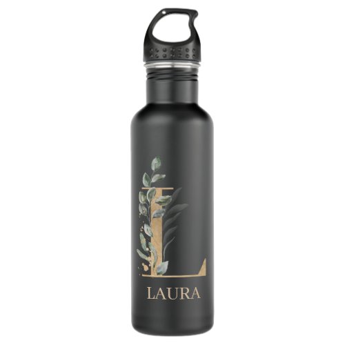 L Monogram Floral Personalized Stainless Steel Water Bottle