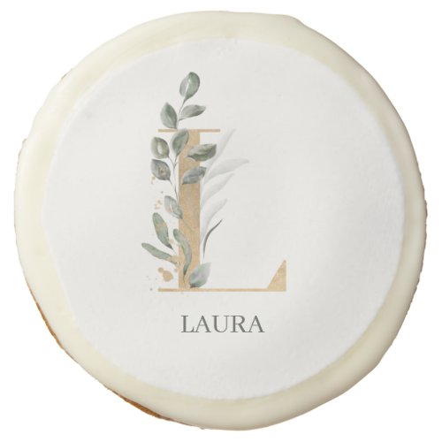 L Monogram Floral Personalized Sugar Cookie