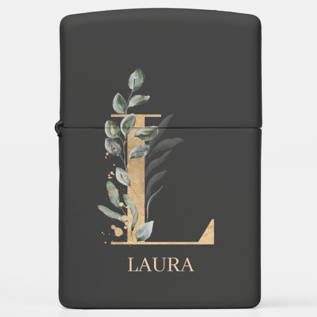 L Monogram Floral Personalized Zippo Lighter (Front)