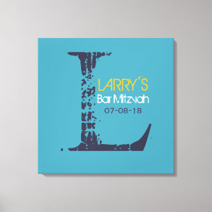 L Monogram Initial Bar Bat Mitzvah Sign-In Board Canvas Print