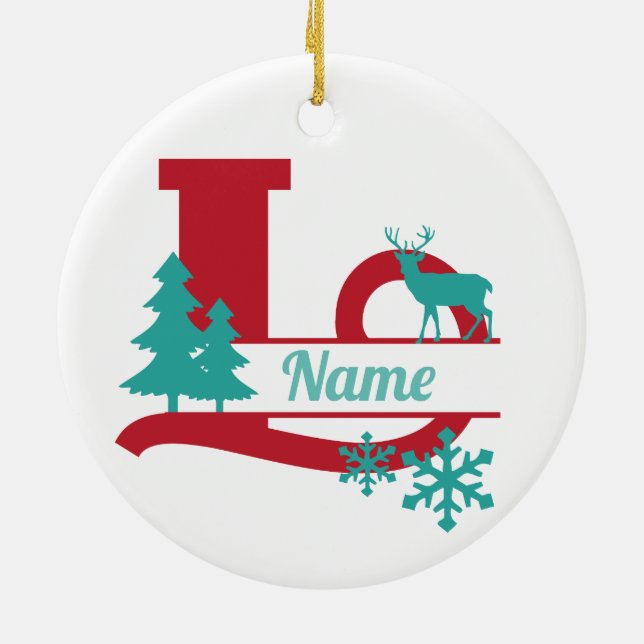 L Monogram Initial Christmas Holiday Tree Ornament (Back)