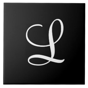 "L" Monogram Initial White on Black Ceramic Tile