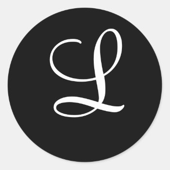 "l" Monogram Initial White On Black Classic Round Sticker by Virginia5050 at Zazzle