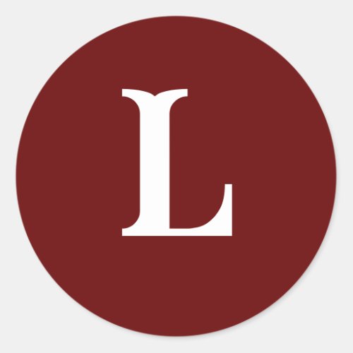 L Monogram Initial White on  Dark Red Classic Round Sticker