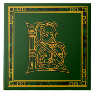 L Monogram "Irish Gold on Green" Ceramic Tiles