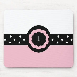 L :: Monogram L Dotted Pink & White Mousepad