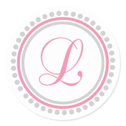 L Monogram (Pink / Silver Dot Circle) Classic Round Sticker | Zazzle
