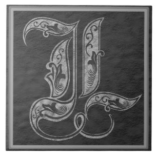 L Monogram "Royal Grey Stone" Ceramic Tile