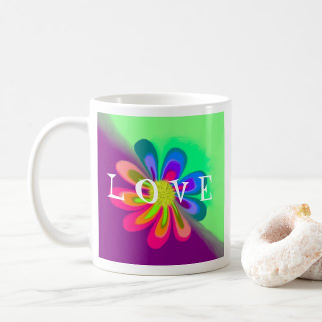 L O V E and P E A C E Flower Coffee Mug (With Donut)
