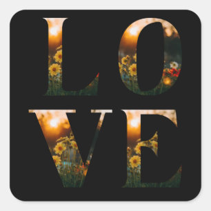 L O V E love block letters monogram floral sunset Square Sticker