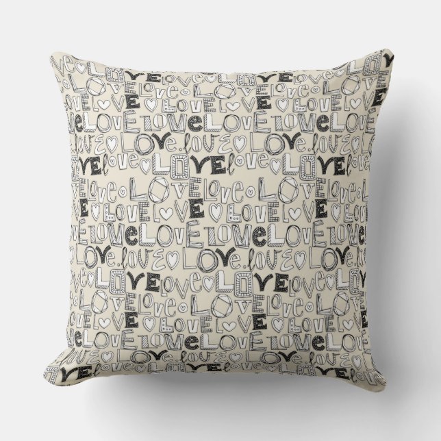 l o v e LOVE ivory white Throw Pillow (Front)