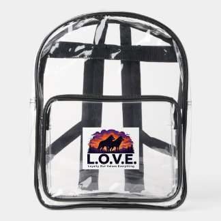 L.O.V.E. Two Wolves At Dusk Loyalty Out Values Eve Clear Backpack