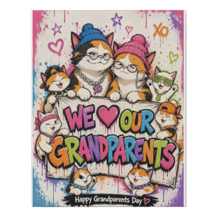 L&S Cat Family Graffiti Art for Grandparents Faux Canvas Print