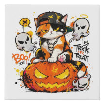 L&S Hip Hop Calico Cat Halloween Canvas Wall Art