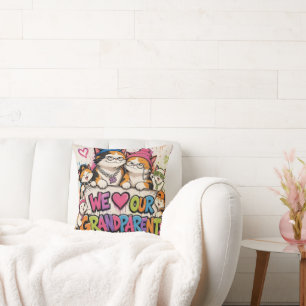 L&S We Love Our Grandparents Cat Family Throw Pillow