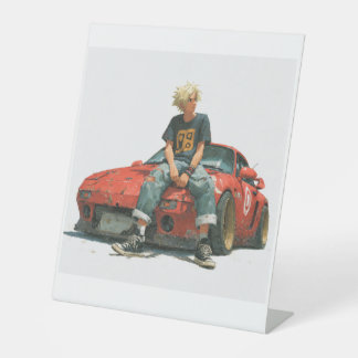 L-shaped car display modified pedestal sign