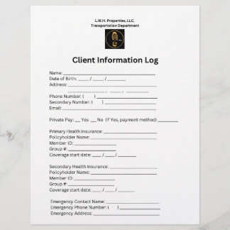 L.W.H. Properties, LLC. Client Info Log Flyer