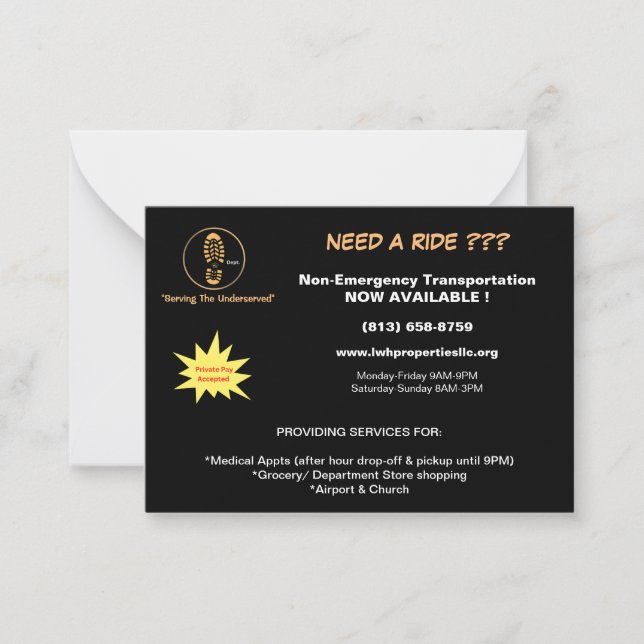 L.W.H. Properties, LLC mail flyer for residential Note Card (Front)