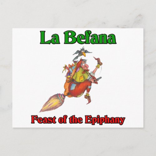 La Befana Christmas Witch Feast of the Epiphany Holiday Postcard