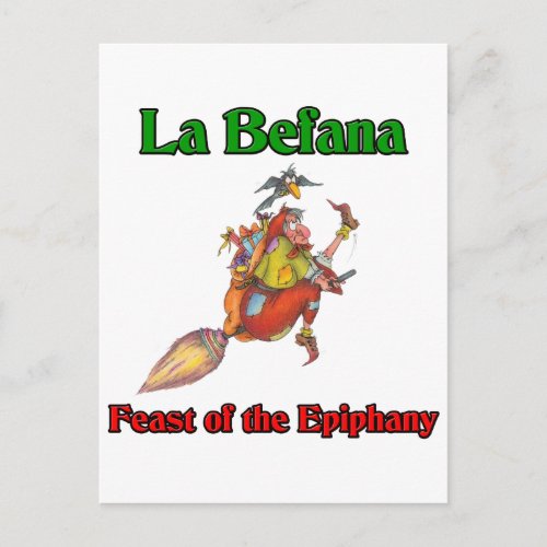 La Befana Christmas Witch Feast of the Epiphany Holiday Postcard