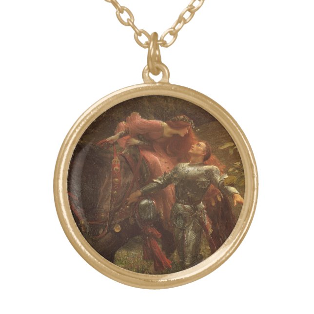 La Belle Dame sans Merci by Sir Frank Dicksee Gold Plated Necklace (Front)