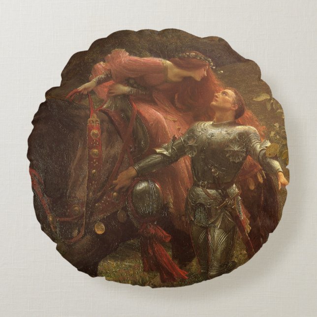 La Belle Dame sans Merci by Sir Frank Dicksee Round Pillow (Front)