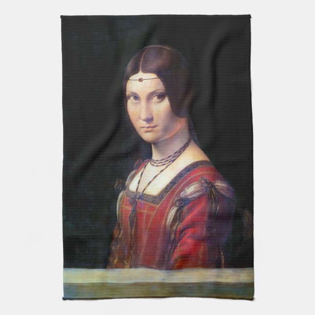 La Belle Ferronniere, Leonardo da Vinci Kitchen Towel (Vertical)