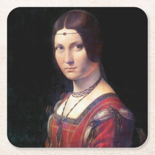 La Belle Ferronniere, Leonardo da Vinci Square Paper Coaster