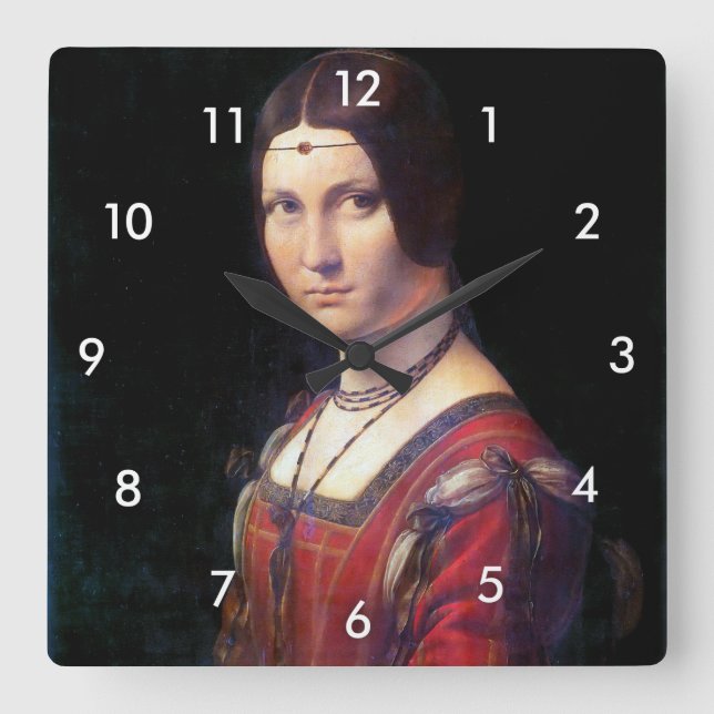 La Belle Ferronniere, Leonardo da Vinci Square Wall Clock (Front)