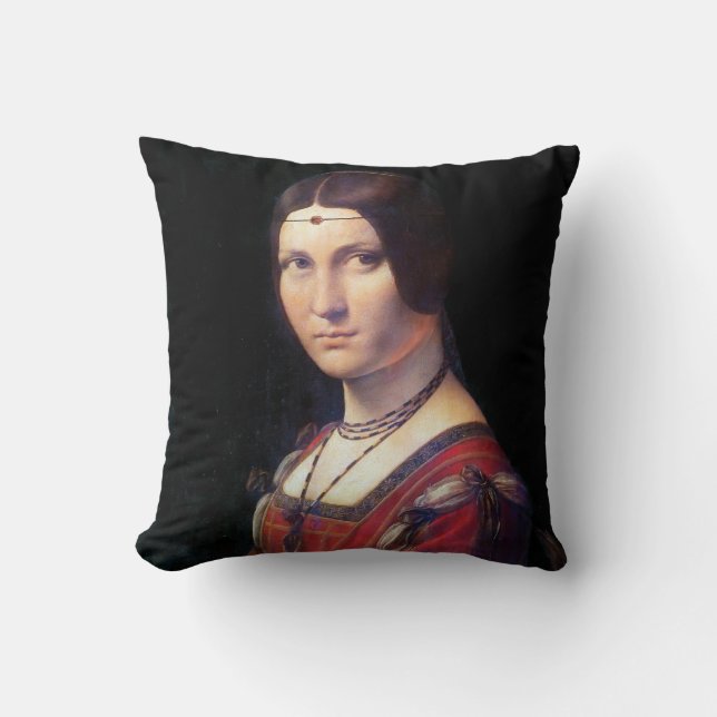 La Belle Ferronniere, Leonardo da Vinci Throw Pillow (Front)