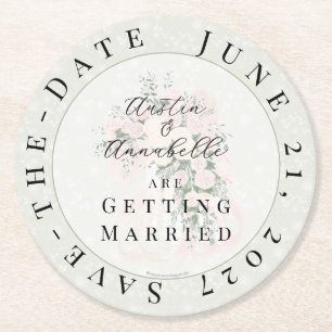La Boca Golden Sheer Bow Bouquet Save-the-Date Ro Round Paper Coaster