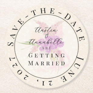 La Boca Golden Sheer Bow Bouquet Save-the-Date Round Paper Coaster