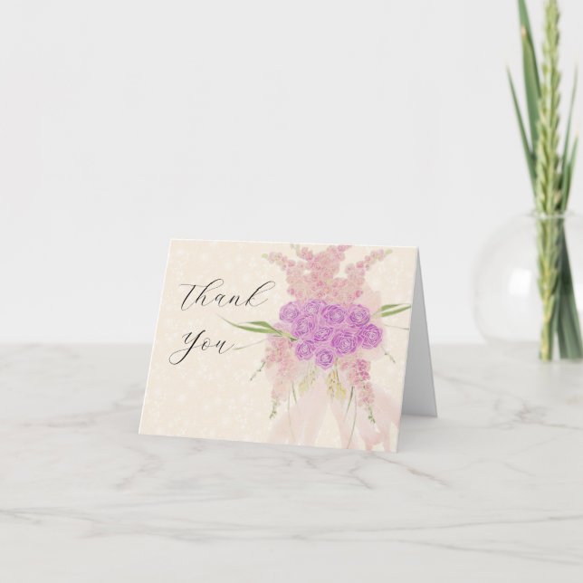 La Boca Golden Sheer bow Bouquet Thank You Card (Front)